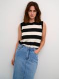 KAFFE Lizzy Stripe Knit Tank Top, Black/Turtledove