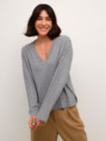 KAFFE Lola V-Neck Jumper, Grey Melange