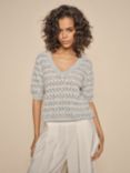 MOS MOSH Karin Linen Silk Blend Short Sleeve Jumper, Bluesteel