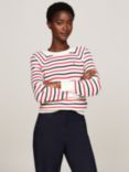 Tommy Hilfiger Cable Stripe Organic Cotton Jumper, White/Multi