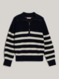 Tommy Hilfiger Adaptive Stripe 1/2 Zip Jumper, Desert Sky/Ivory