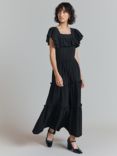 Ghost Alba Tiered Midi Dress, Black