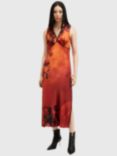 AllSaints Karla Midi Dress, Orange/Black