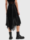 AllSaints Luna Asymmetric Hem Hook and Eye Midi Skirt, Black