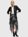 AllSaints Polly Hanky Hem Midi Skirt, Black/Multi