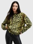 AllSaints Lex Leopard Print Wool Blend Jumper, Electric Yellow