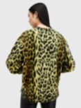 AllSaints Lex Leopard Print Wool Blend Jumper, Electric Yellow