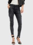 AllSaints Duran Skinny Frayed Hem Jeans, Black/Multi