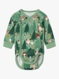 Polarn O. Pyret Baby Organic Cotton Wrap Woodland Bodysuit, Green