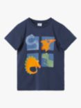 Polarn O. Pyret Kids' Organic Cotton Dinosaur Window T-Shirt, Mood Indigo