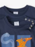 Polarn O. Pyret Kids' Organic Cotton Dinosaur Window T-Shirt, Mood Indigo