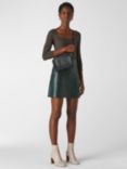 Whistles A-Line Leather Mini Skirt, Dark Green