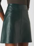 Whistles A-Line Leather Mini Skirt, Dark Green