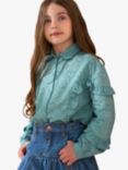 Angel & Rocket Kids' Juliette Cotton Broderie Frill Shirt, Green