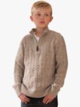 Angel & Rocket Kids' Cable Knit Zip Neck Jumper, Stone