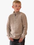 Angel & Rocket Kids' Cable Knit Zip Neck Jumper, Stone