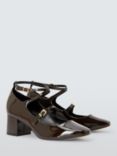 John Lewia Adeline Leather Cross Strap Block Heel Dressy Court Shoes, Chocolate