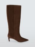 John Lewis Scarlette Suede Kitten Heel Pull On Knee Boots, Chocolate