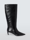 John Lewis Scarlette Leather Kitten Heel Pull On Knee Boots, Black