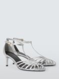 John Lewis Mexico Leather T-Bar Minimal Mid Heel Sandals, Silver