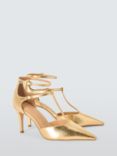 John Lewis Delphinium Leather T-Bar Stiletto Heel Open Court Shoes, Gold