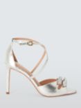 John Lewis Magnolia Leather Double Bow Cross Strap High Heel Sandals, Silver