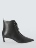 John Lewis Pitch Leather Sleek Lace Up Kitten Heel Boots, Black