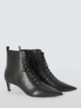 John Lewis Pitch Leather Sleek Lace Up Kitten Heel Boots, Black