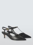 John Lewis Cordelia Leather T-Bar Pointed Kitten Heel Open Court Shoes, Black