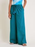 Monsoon Yara Cotton Wide Leg Trousers, Teal