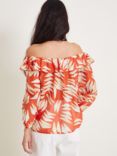 Monsoon Shelly Bardot Top, Orange/Cream