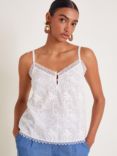 Monsoon Rosie Embroidered Lace Trim Camisole Top, White, White