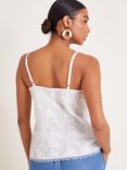 Monsoon Rosie Embroidered Lace Trim Camisole Top, White, White