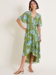 Monsoon Eva Floral Wrap Dress, Green/Multi