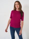 Crew Clothing Merino Wool Short Sleeve Jumper, Dark Pink