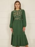 Yumi Floral Embroidered Midi Dress, Green