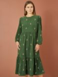 Yumi Floral Embroidered Midi Dress, Green