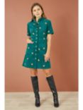 Yumi Fox Corduroy Shirt Dress, Teal/Multi