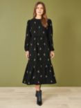 Yumi Floral Embroidered Midi Dress, Black/Multi