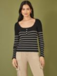 Yumi Stripe Knit Top, Black