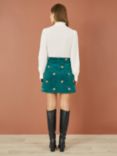 Yumi Fox Embroidered Corduroy Mini Skirt, Teal/Multi