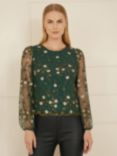 Yumi Floral Embroidered Top, Green