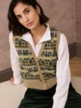 Brora Wool Fair Isle Sleeveless Cardigan, Oak