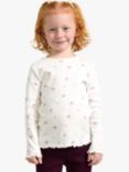 Lindex Kids' Organic Cotton Pointelle Print Long Sleeve Top, Light Dusty White