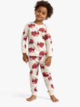 Lindex Kids' Cotton Fire Engine Pyjama Set, Cream/Red