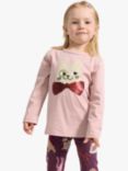 Lindex Kids' Cotton Jersey Cat Print Top, Dusty Pink