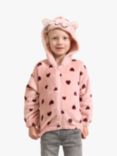 Lindex Kids' Heart Print Hooded Fleece Jacket, Dusty Pink