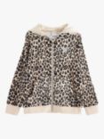 Lindex Kids' Velour Leopard Print Jacket, Light Beige/Multi