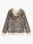 Lindex Kids' Velour Leopard Print Jacket, Light Beige/Multi