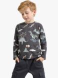 Lindex Kids' Cotton Dinosaur Printed Top, Dark Grey